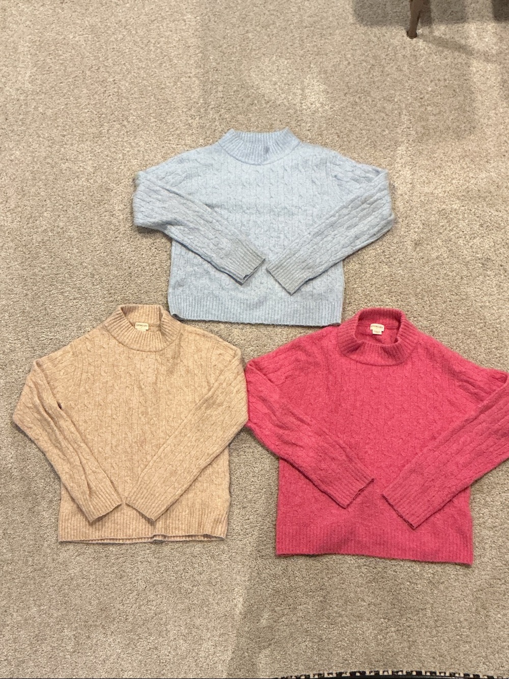 Crewcuts Cable-Knit Turtleneck Trio - Light Blue, Beige, Pink